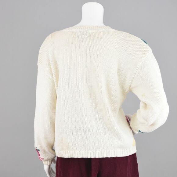 Vintage Cream Floral Cottagecore Chunky Knit Sweater NWT Women's Medium - Picture 9 of 10